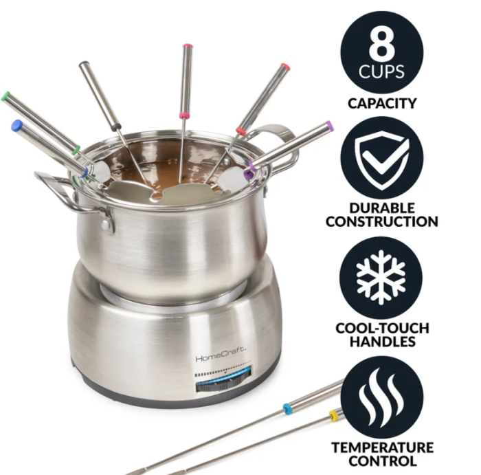 Home Craft 8-Cup Stainless Steel Electric Chocolate Fondue Set - Image 3