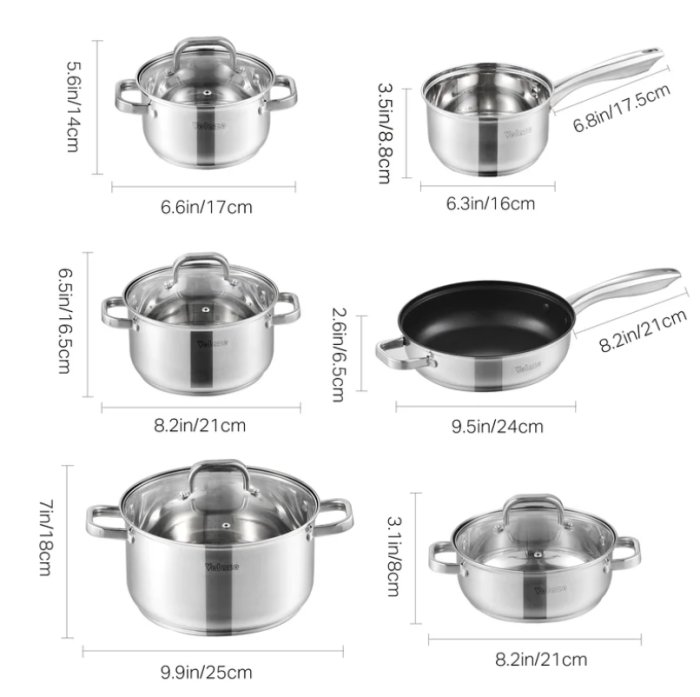 Velaze 10 Piece Stainless Steel Non Stick Cookware Set - Image 3