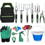 Garden Tools Set Premium Gardening Tools Kit With Heavy Duty Aluminum Hand Tool Non-Slip Rubber Grip, Digging Claw Gardening Gloves, Tools Storage Tote, Gardening Gifts For Women Men